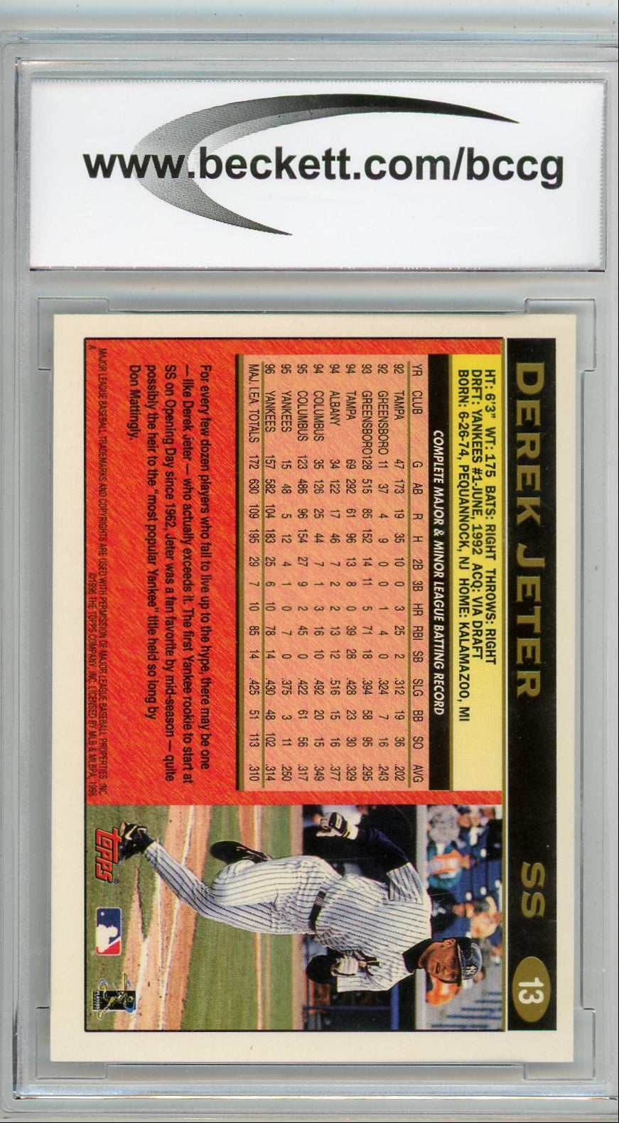 Derek Jeter 1997 Topps #13 BCCG 9
