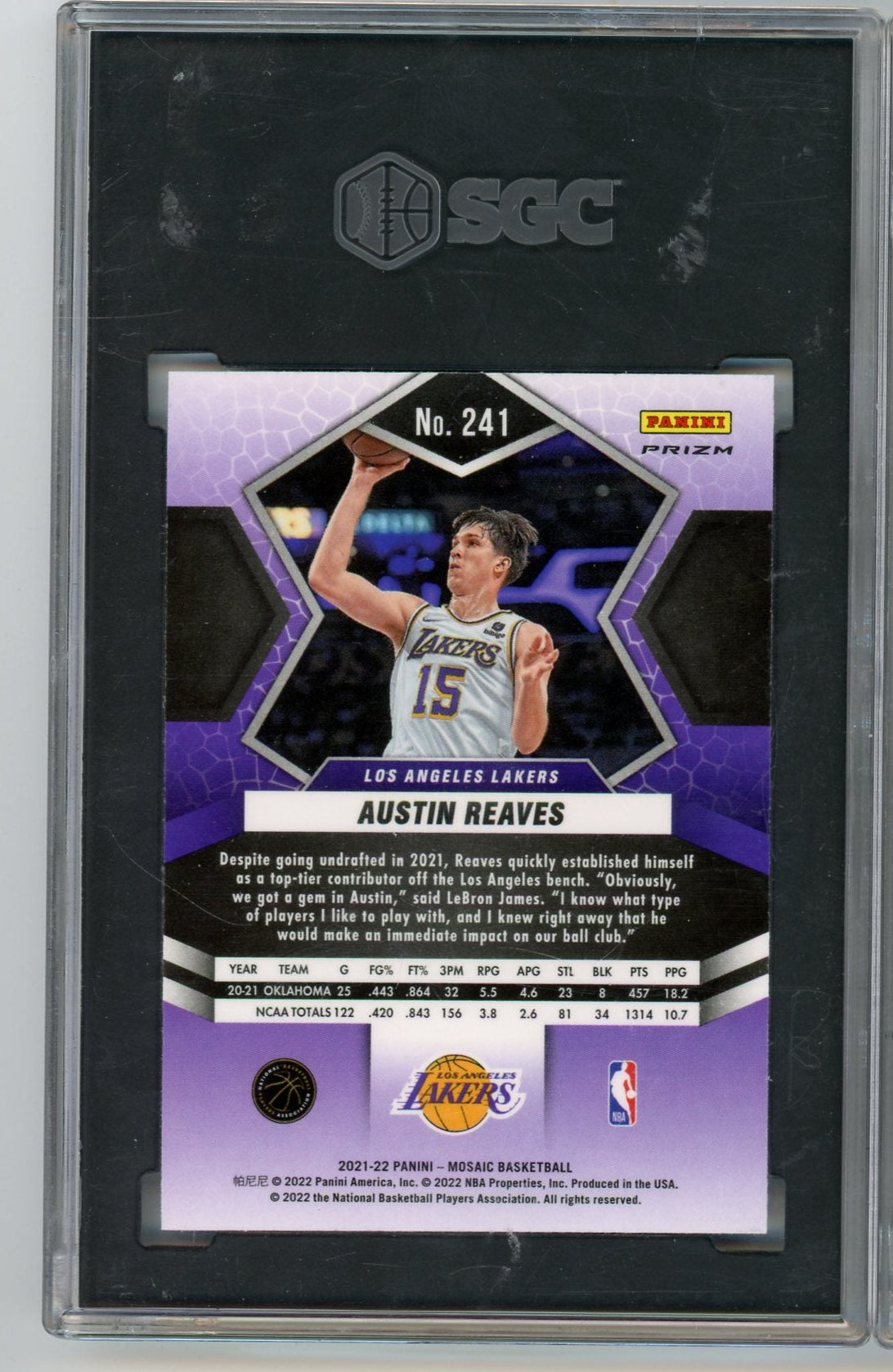 Austin Reaves 2021-22 Panini Mosaic Mosaic prizm RC SGC 10