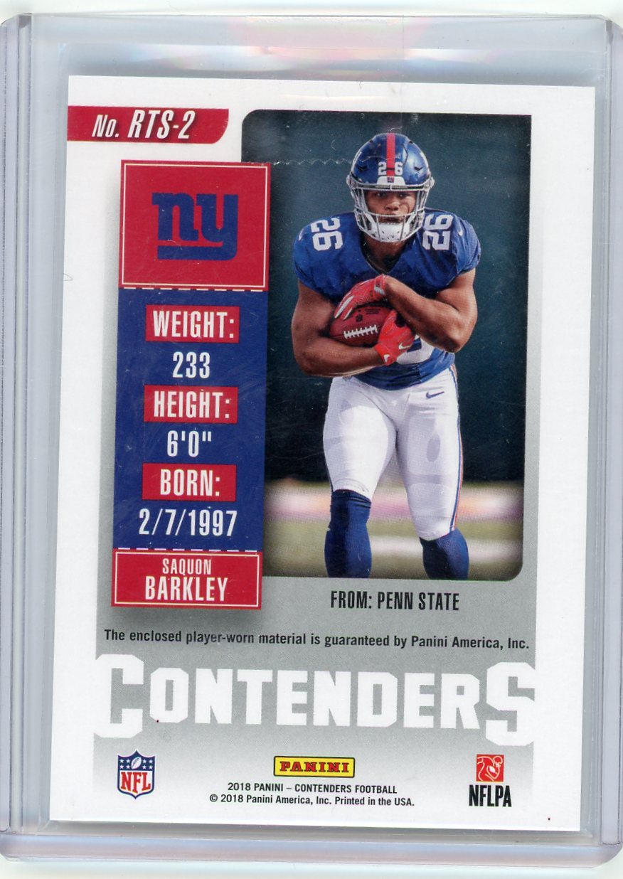 Saquon Barkley 2018 Panini Contenders Rookie Ticket Relic
