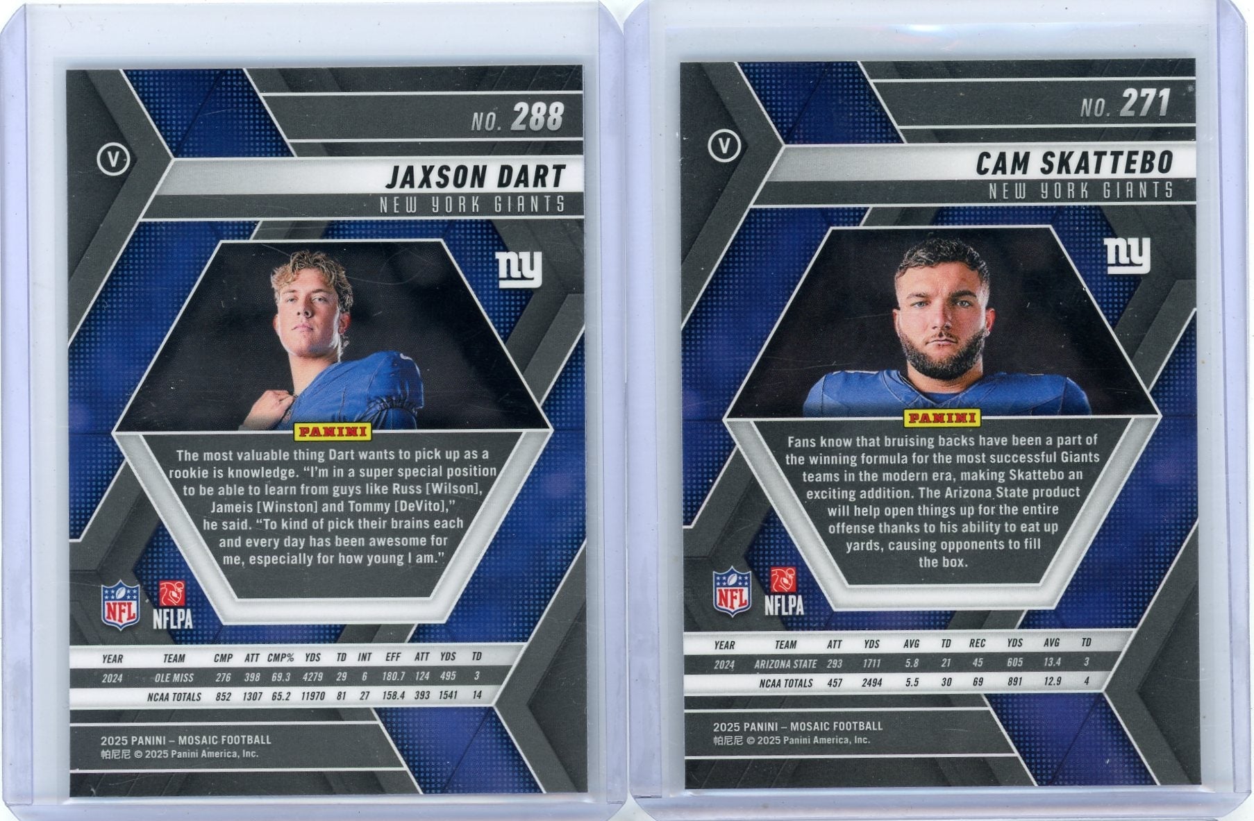 Jaxson Dart Cam Skattebo 2025 Panini Mosaic 2-card Variation lot rc