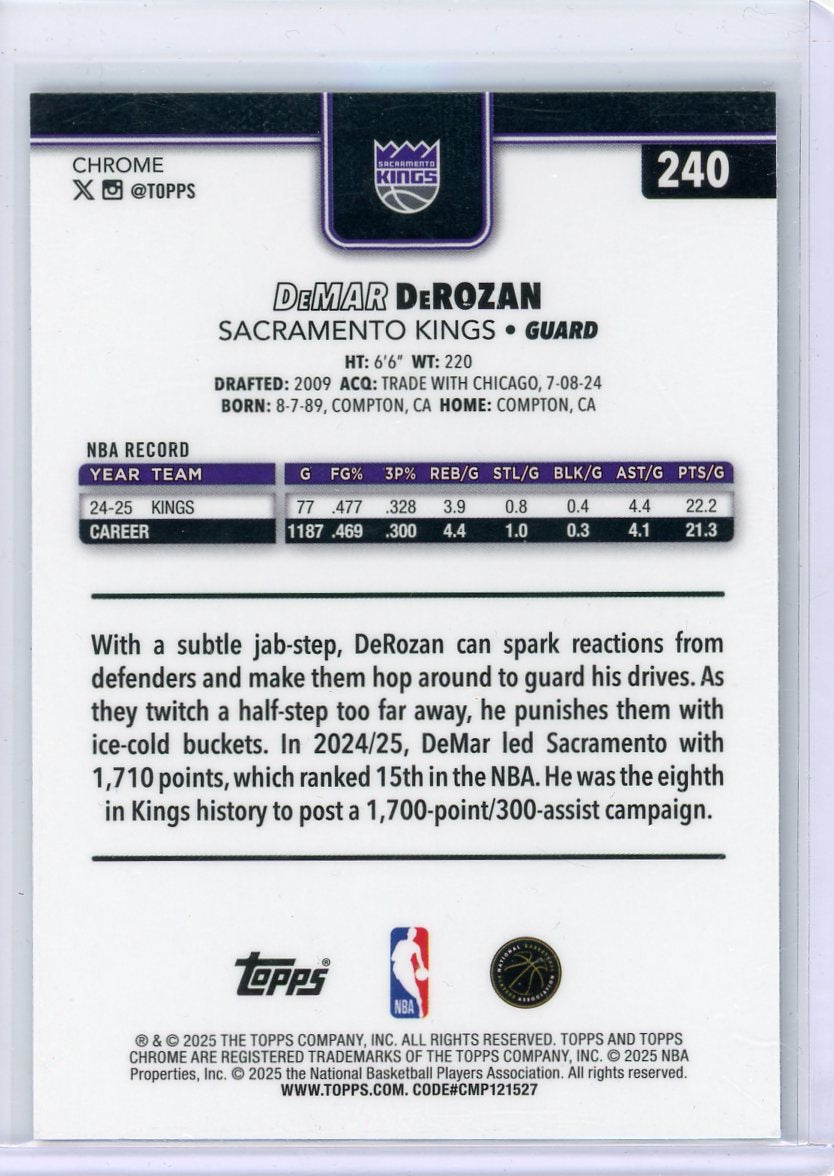 DeMar DeRozan 2025 Topps Chrome Purple Wave Refractor #'d 31/75