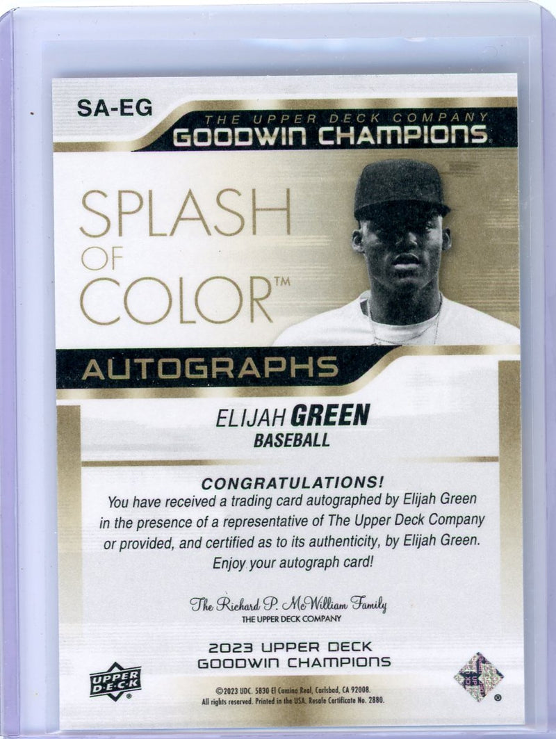 Elijah Green 2023 Upper Deck Goodwin Champions Splash of Color autograph rookie card