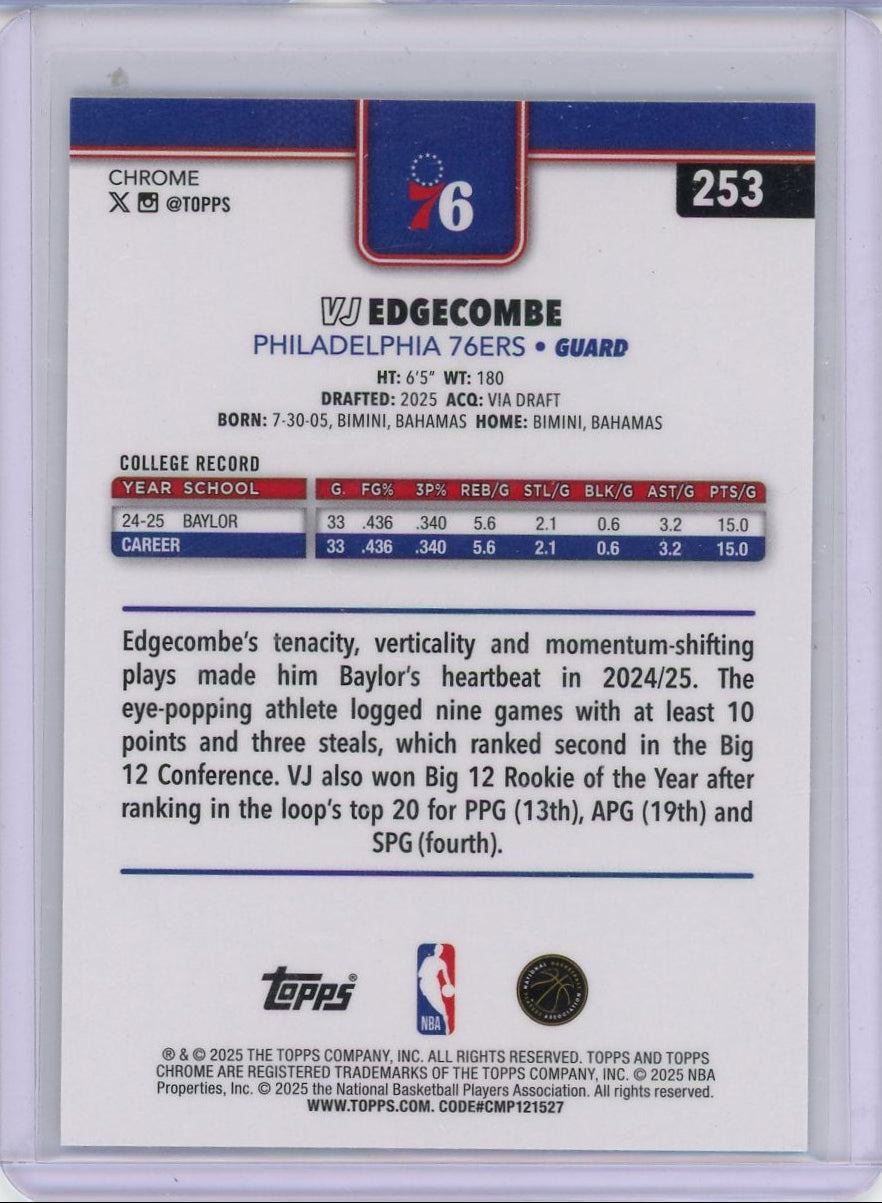 VJ Edgecomb 2025 Topps Chrome X-Fractor Rookie Card