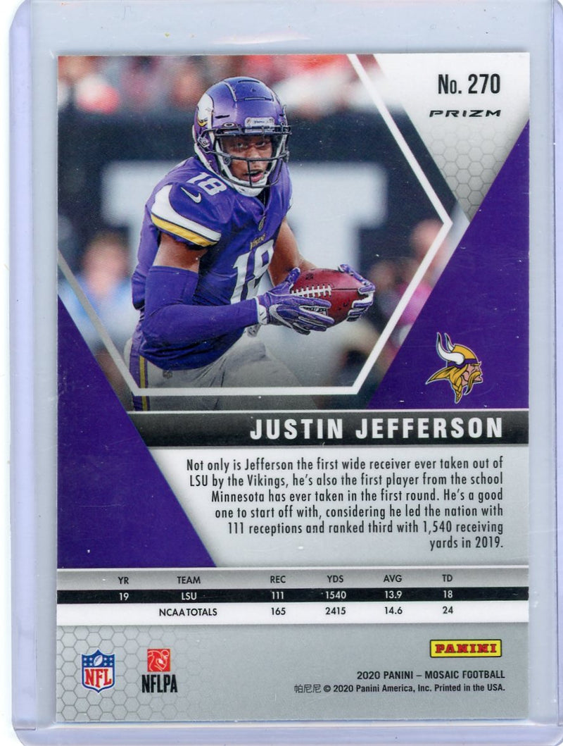 Justin Jefferson 2020 Panini Mosaic NFL Debut pink camo prizm rookie card