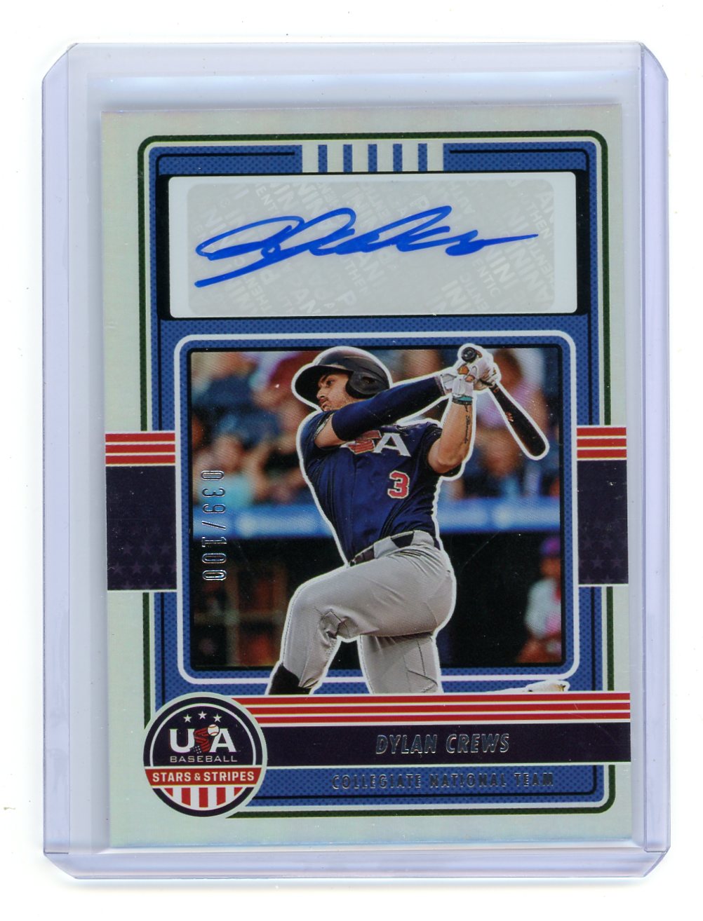 Dylan Crews 2023 Panini Team USA Stars & Stripes autograph foil #'d 039/100
