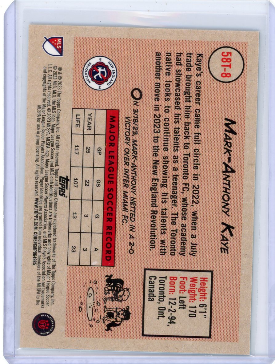 Mark-Anthony Kaye 2023 Topps Chrome MLS 1958 Topps green refractor #'d 39/75