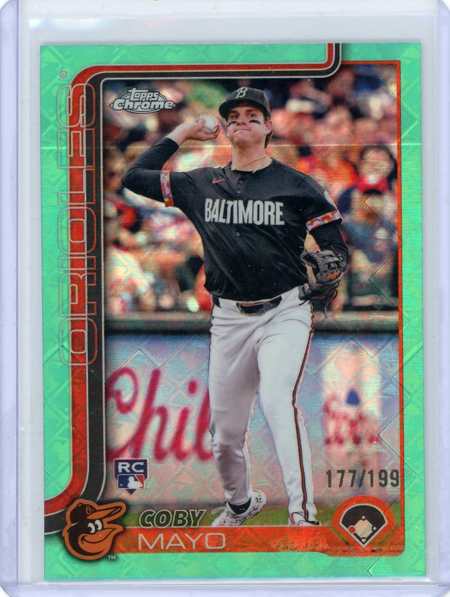 Coby Mayo 2025 Topps Chrome Logofractor Aqua Rookie Card #'d 177/199