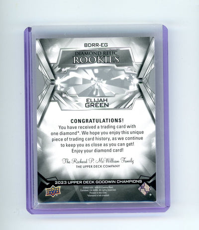 Elijah Green 2023 Upper Deck Goodwin Champions Exquisite Diamond Relic rookie card #'d 86/99