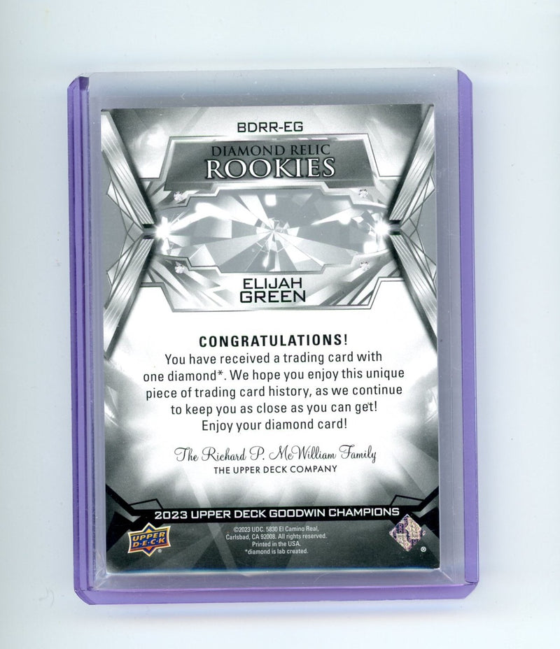 Elijah Green 2023 Upper Deck Goodwin Champions Exquisite Diamond Relic rookie card 