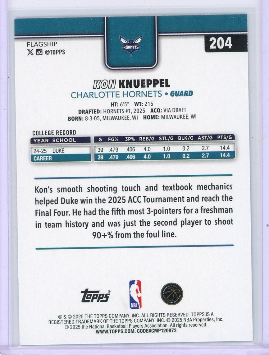 Kon Knueppel 2025-26 Topps Rookie Sand Glitter Foil #204