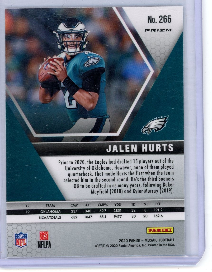 Jalen Hurts 2020 Panini Mosaic NFL Debut silver prizm rookie card