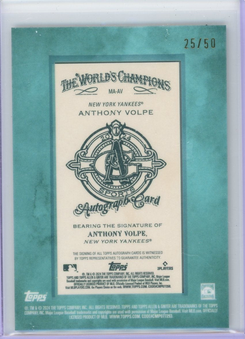 Anthony Volpe 2024 Topps Allen & Ginter Mini Baseball Auto Blue Frame #'d 25/50