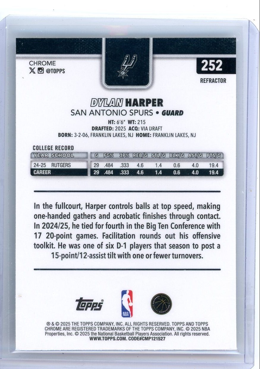 Dylan Harper 2025-26 Topps Chrome refractor rookie card