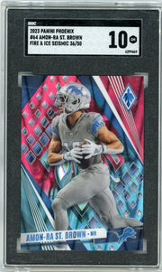 Amon-Ra St. Brown 2023 Panini Phoenix Fire and Ice Seismic #'d 36/50 SGC 10