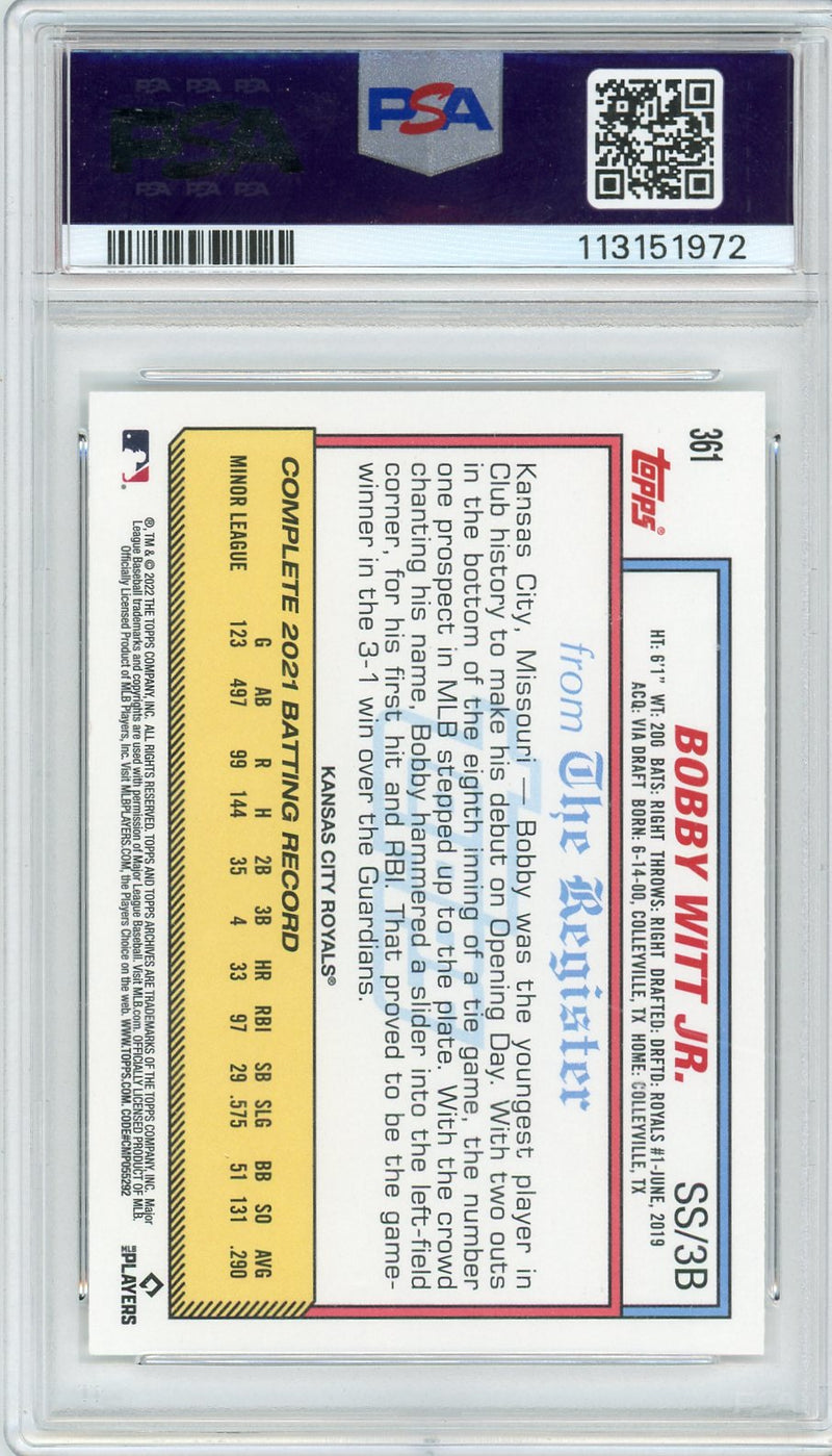Bobby Witt Jr. 2022 Topps Archives PSA 9