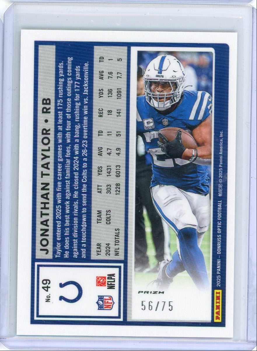 Jonathan Taylor 2025 Panini Donruss Optic Electricity prizm #'d 56/75