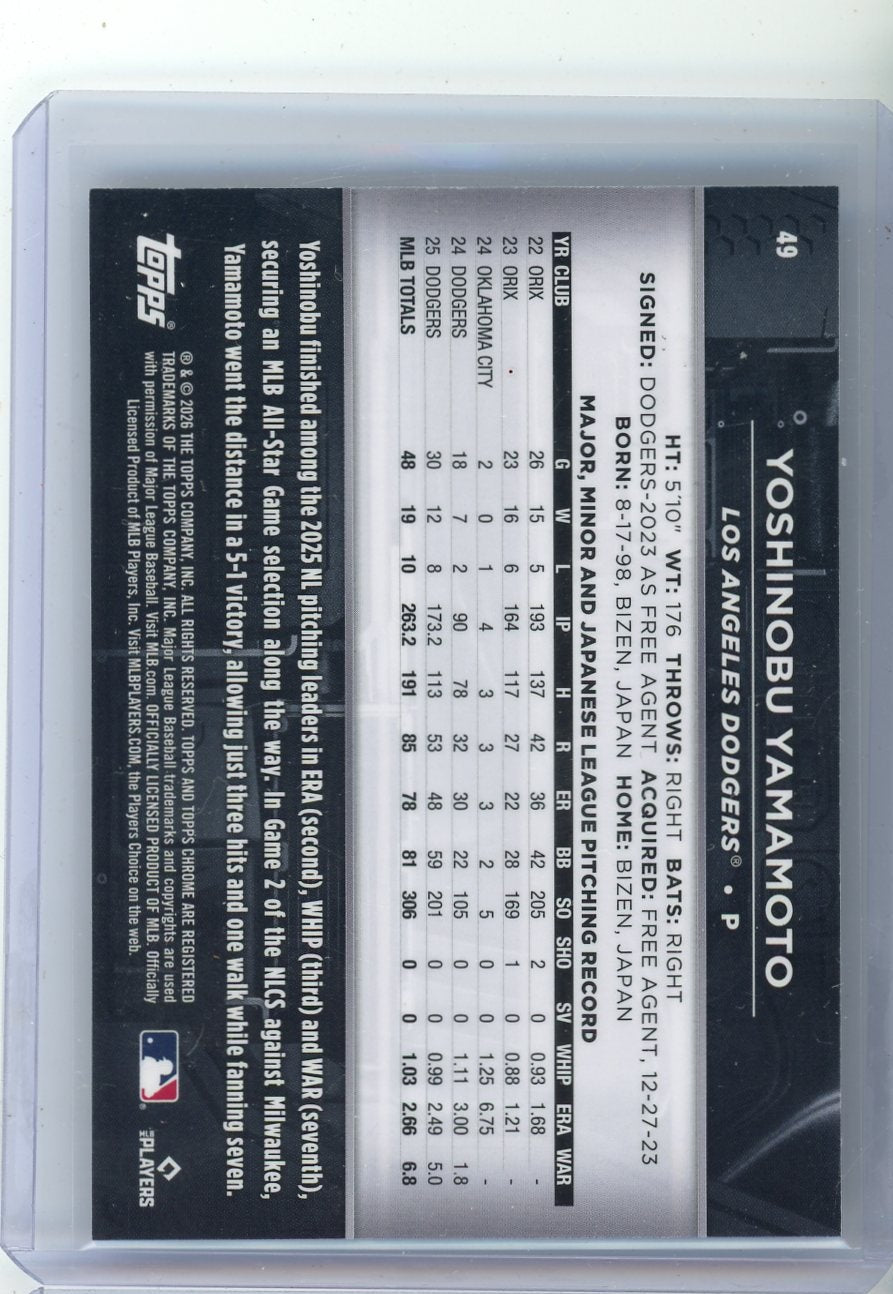 Yoshinobu Yamamoto 2026 Topps Chrome Black gold #'d 19/50