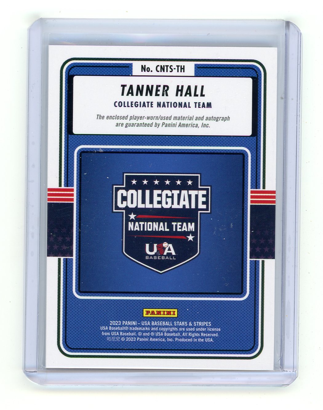 Tanner Hall 2023 Panini Team USA Stars & Stripes autograph relic #'d 06/25