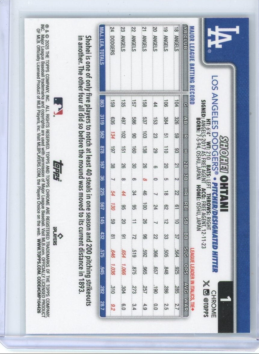 Shohei Ohtani 2025 Topps Chrome Ray Wave Refractor