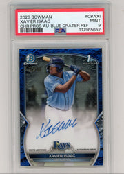 Xavier Isaac 2023 Bowman Chrome Prospects 1st Bowman Aqua Blue Crater Refractor #'d 120/150 PSA 9