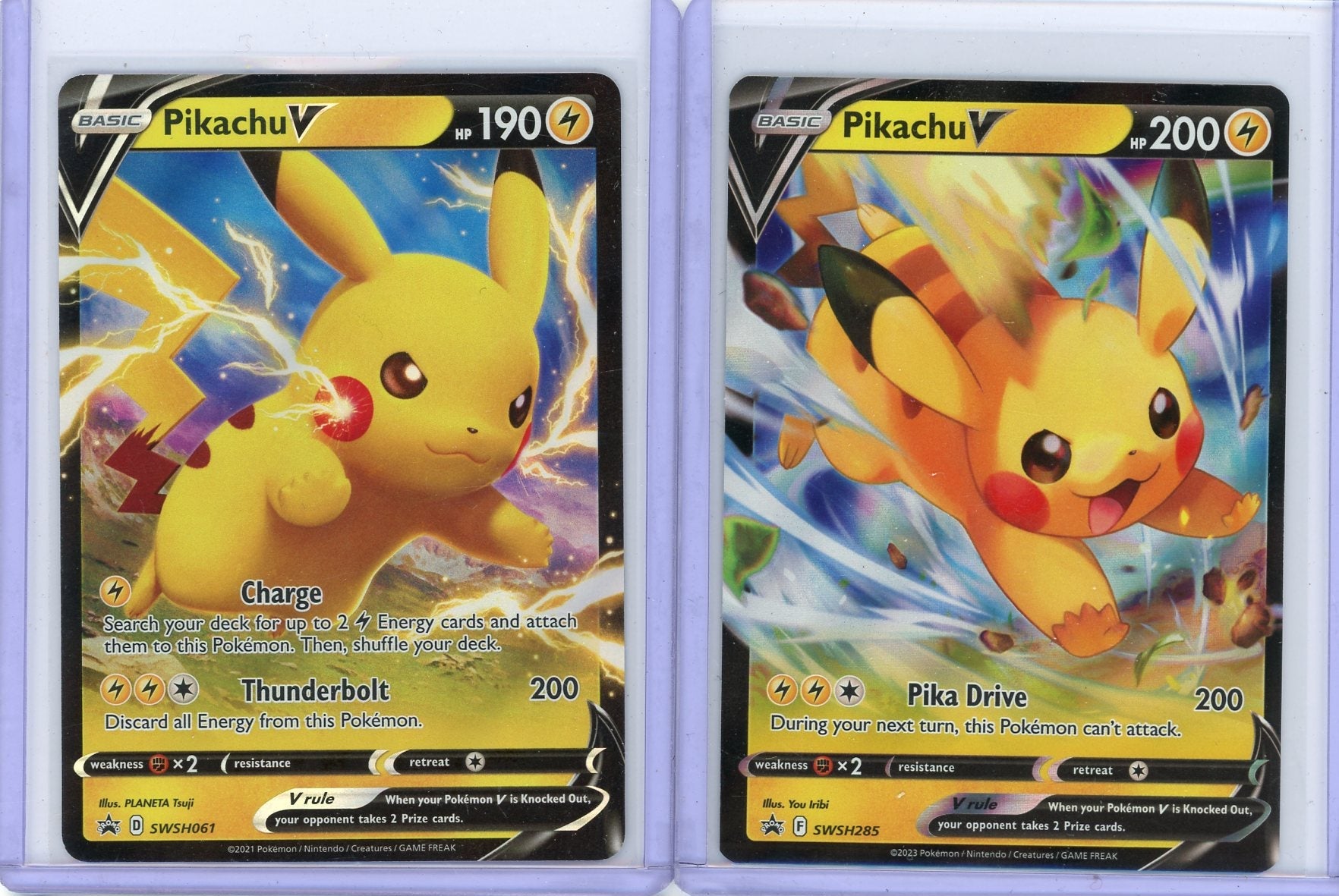 Pikachu V 2021 Pokemon Black Star Promo 2-card lot #SWSH061 + SWSH285