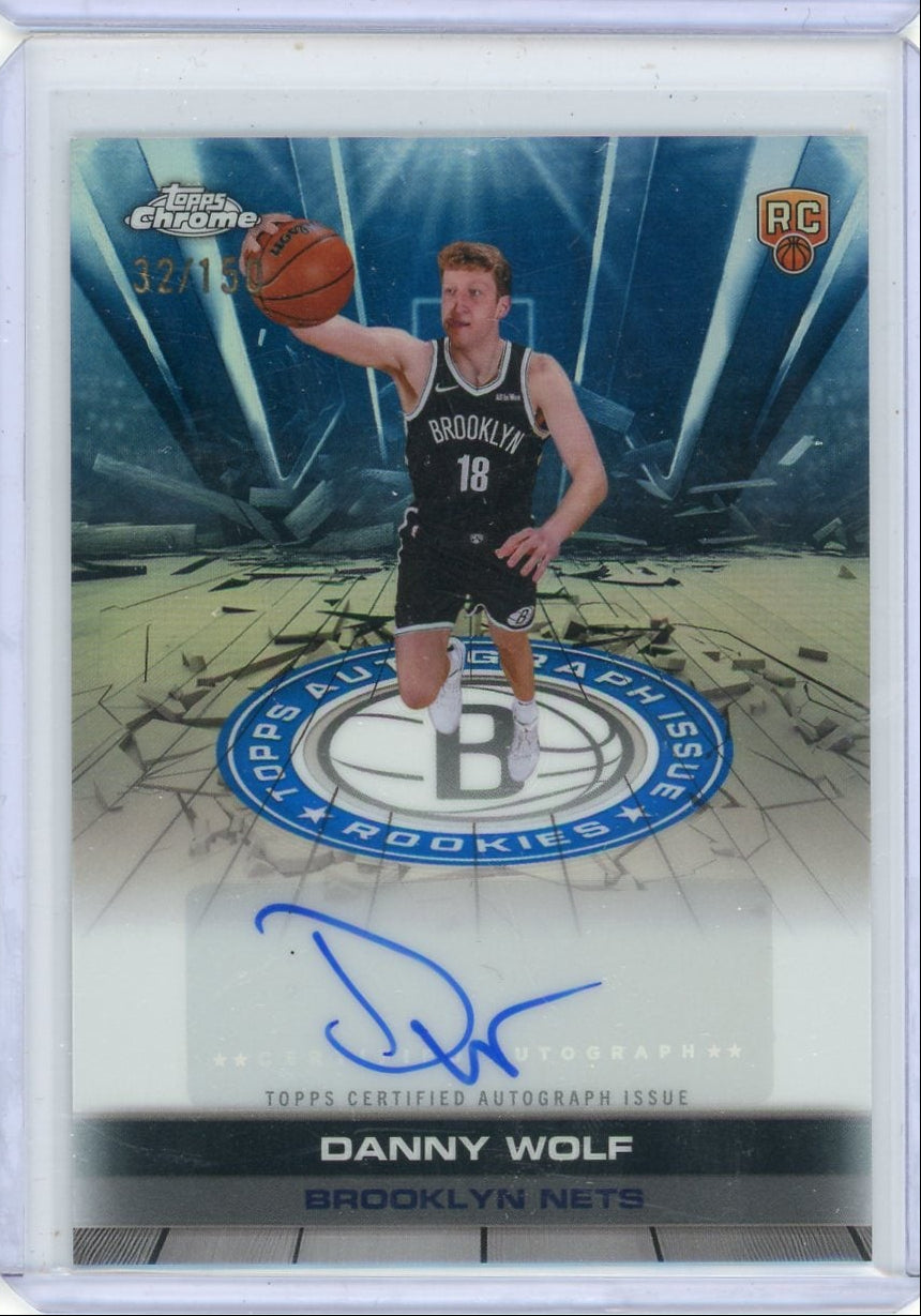 Danny Wolf 2025-26 Topps Chrome autograph rookie card blue ref. #'d 32/150