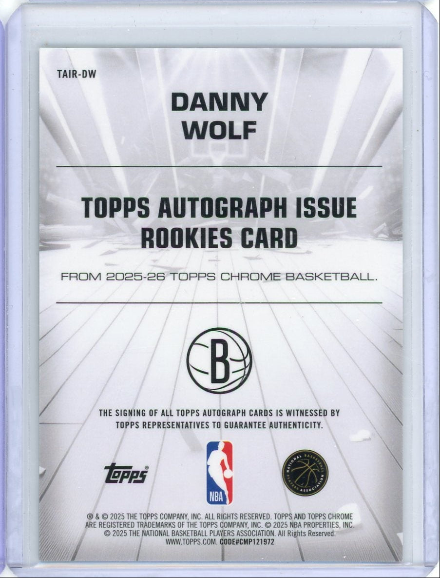 Danny Wolf 2025-26 Topps Chrome autograph rookie card blue ref. #'d 32/150