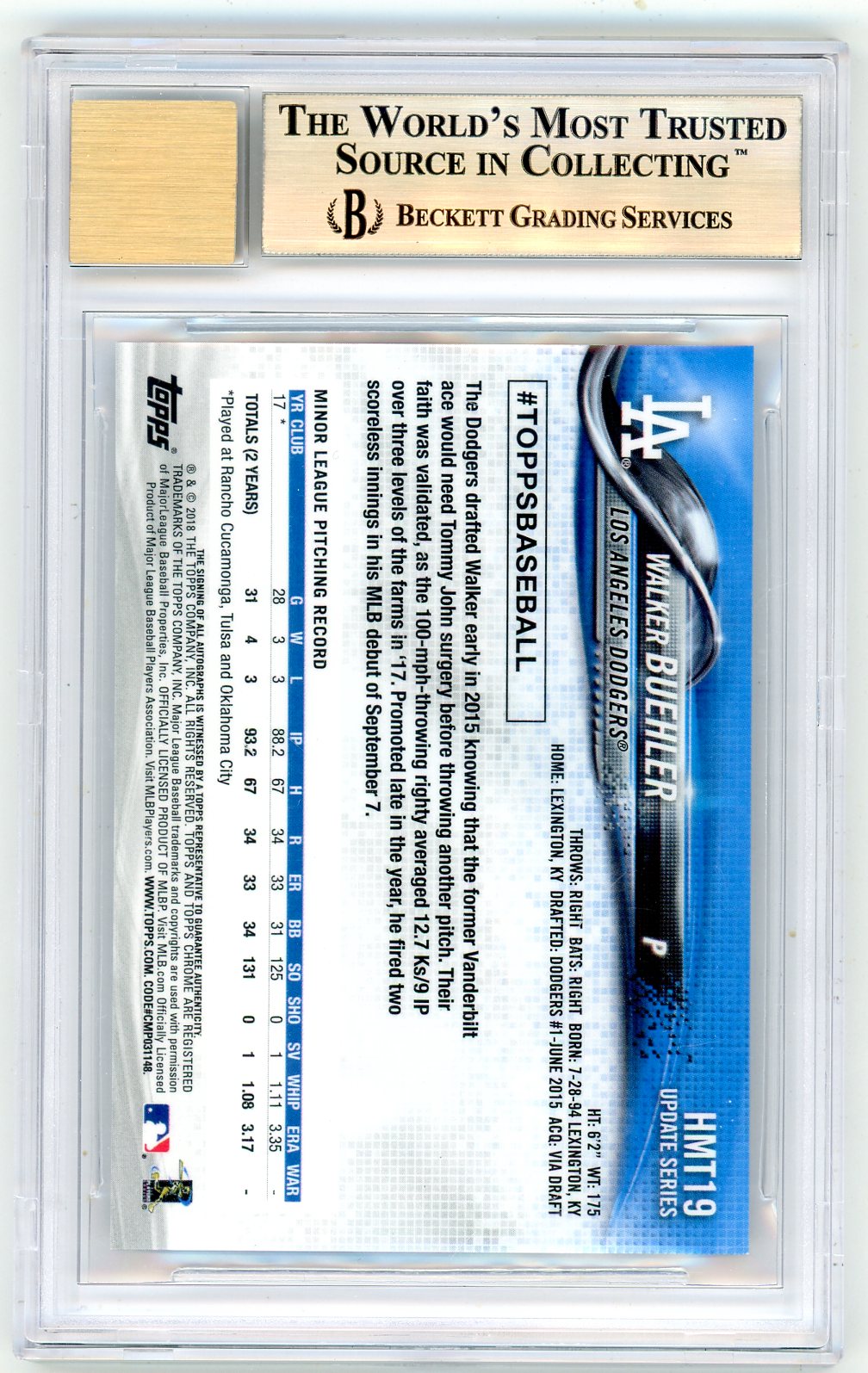 Walker Buehler 2018 Topps Chrome Update Autograph Refractors BGS 9.5/10
