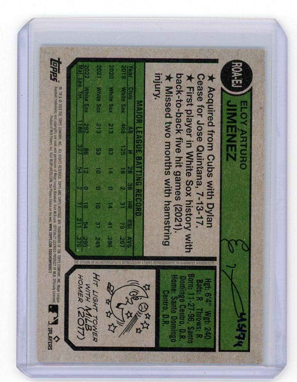 Eloy Jimenez 2023 Topps Heritage red ink autograph #'d 45/74 – Piece Of The  Game