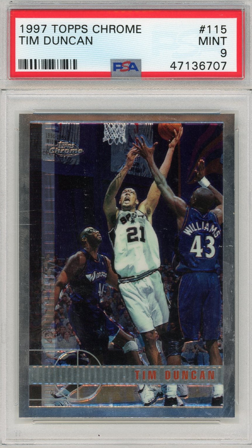 Tim Duncan 1997-98 Topps Chrome RC #115 PSA 9