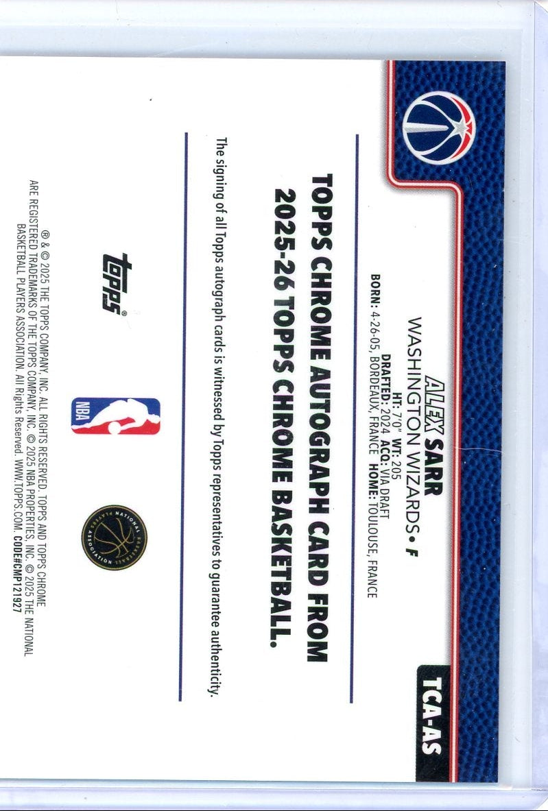 Alex Sarr 2025-26 Topps Chrome autograph