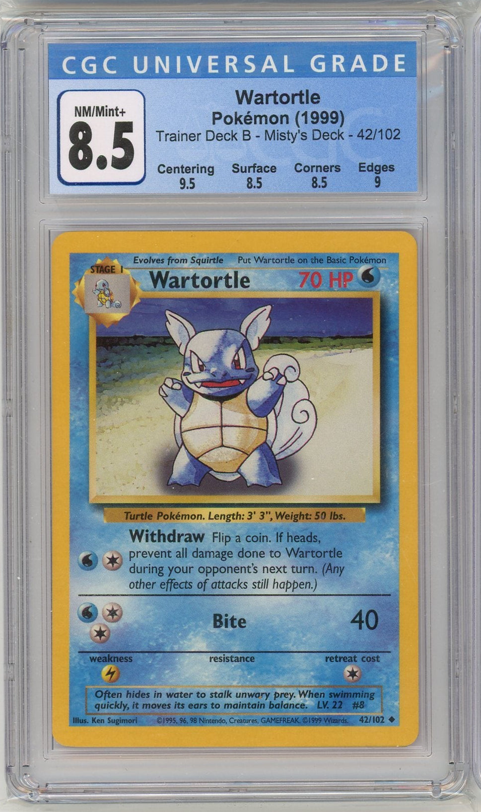 Wartortle 1999 Pokemon Trainer Deck B - Misty's Deck #42/102 CGC 8.5