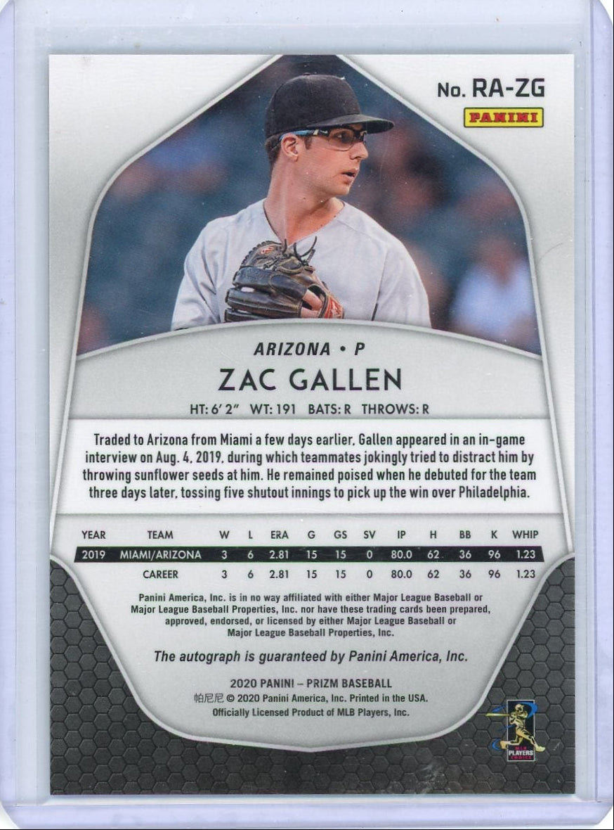 Zac Gallen 2020 Panini Prizm autograph rookie card