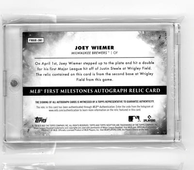 Joey Wiemer 2023 Topps Inception First Milestones base relic autograph rookie card #'d 2/5