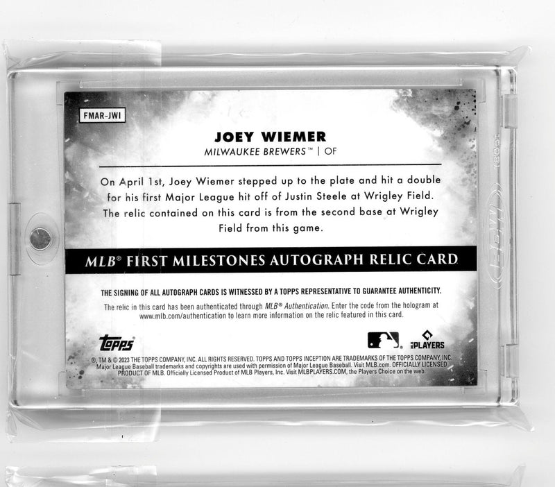 Joey Wiemer 2023 Topps Inception First Milestones base relic autograph rookie card 