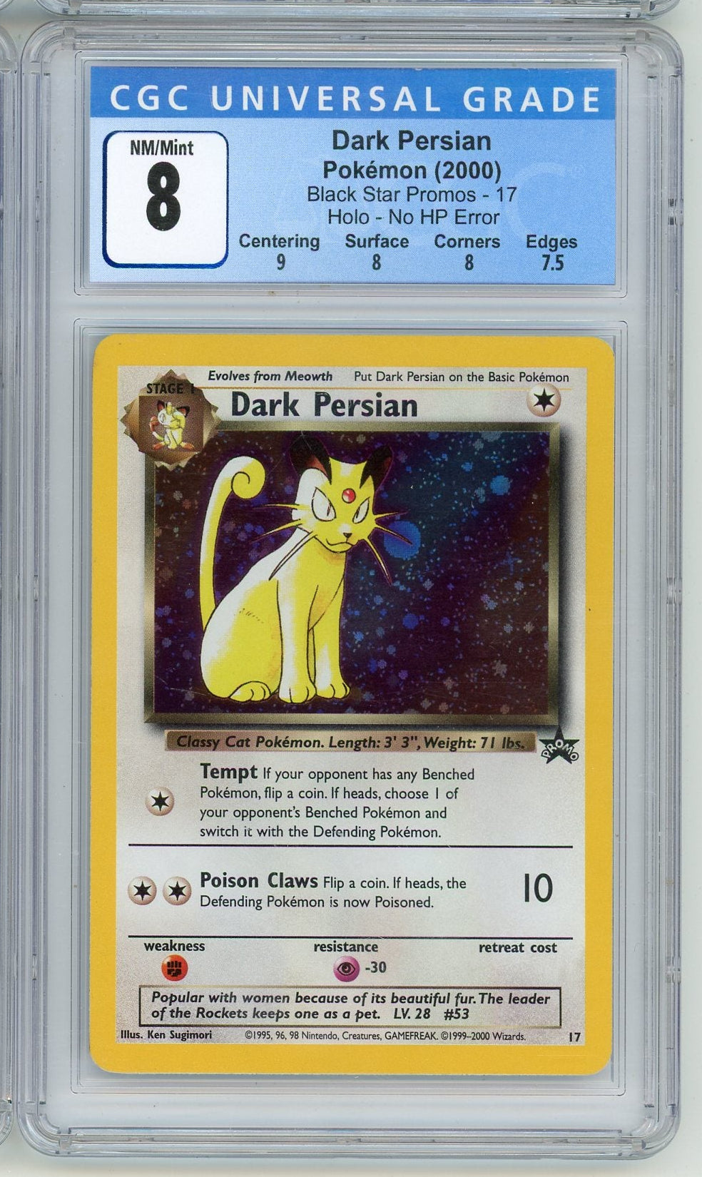 Dark Persian 2000 Pokemon Black Star Promo #17 Holo - No HP Error CGC 8 (The No Life Collection 063)