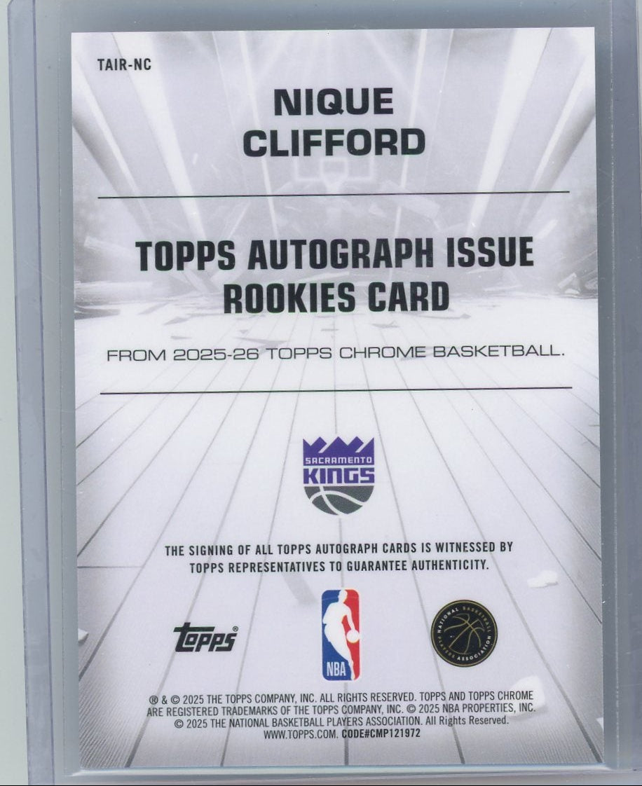 Nique Clifford 2025-26 Topps Chrome autograph rookie card