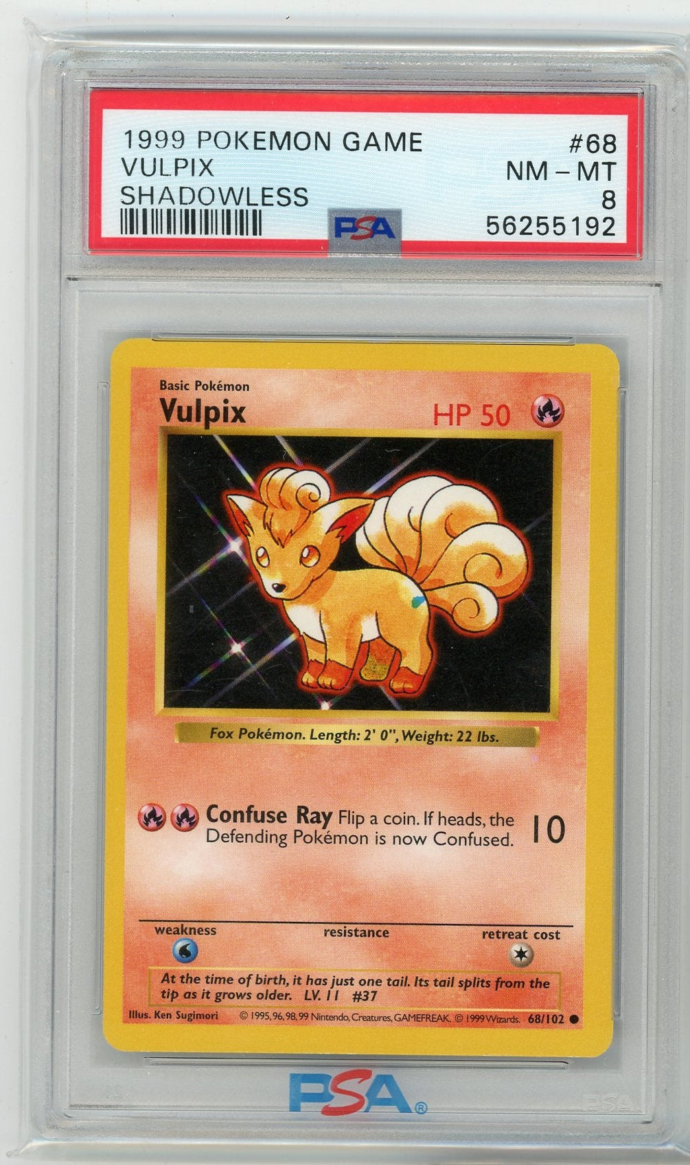 Vulpix 1999 Pokemon Base Set Shadowless #68/102 PSA 8