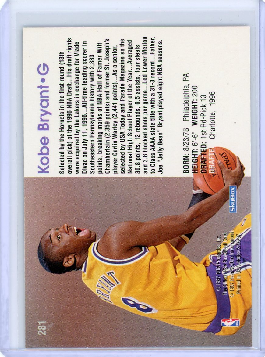 Kobe Bryant 1996-97 NBA Hoops Official Skybox Rookies