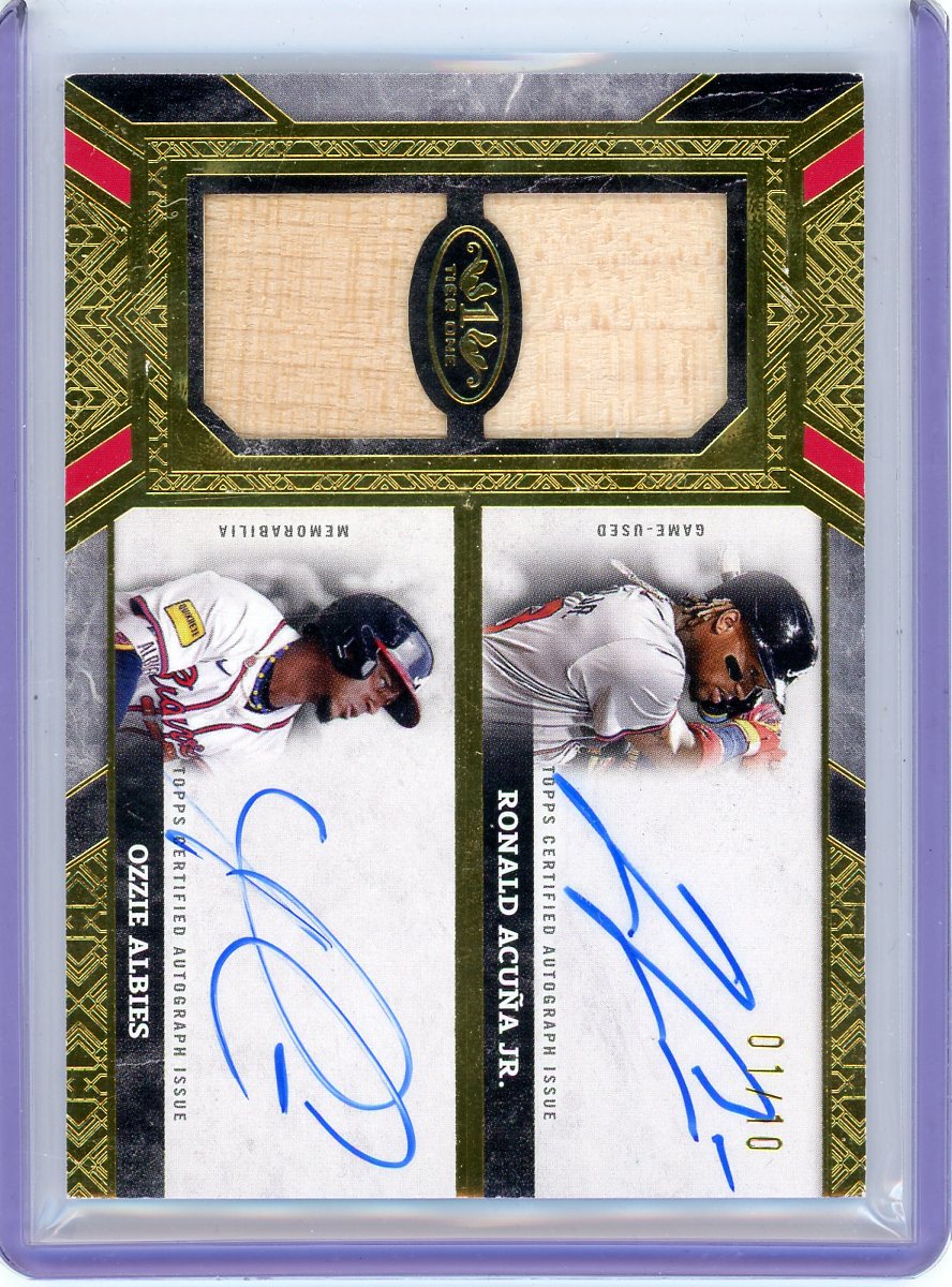 Ronald Acuna Jr. Ozzie Albies 2025 Topps Tier One Dual Relics bat autograph #'d 01/10