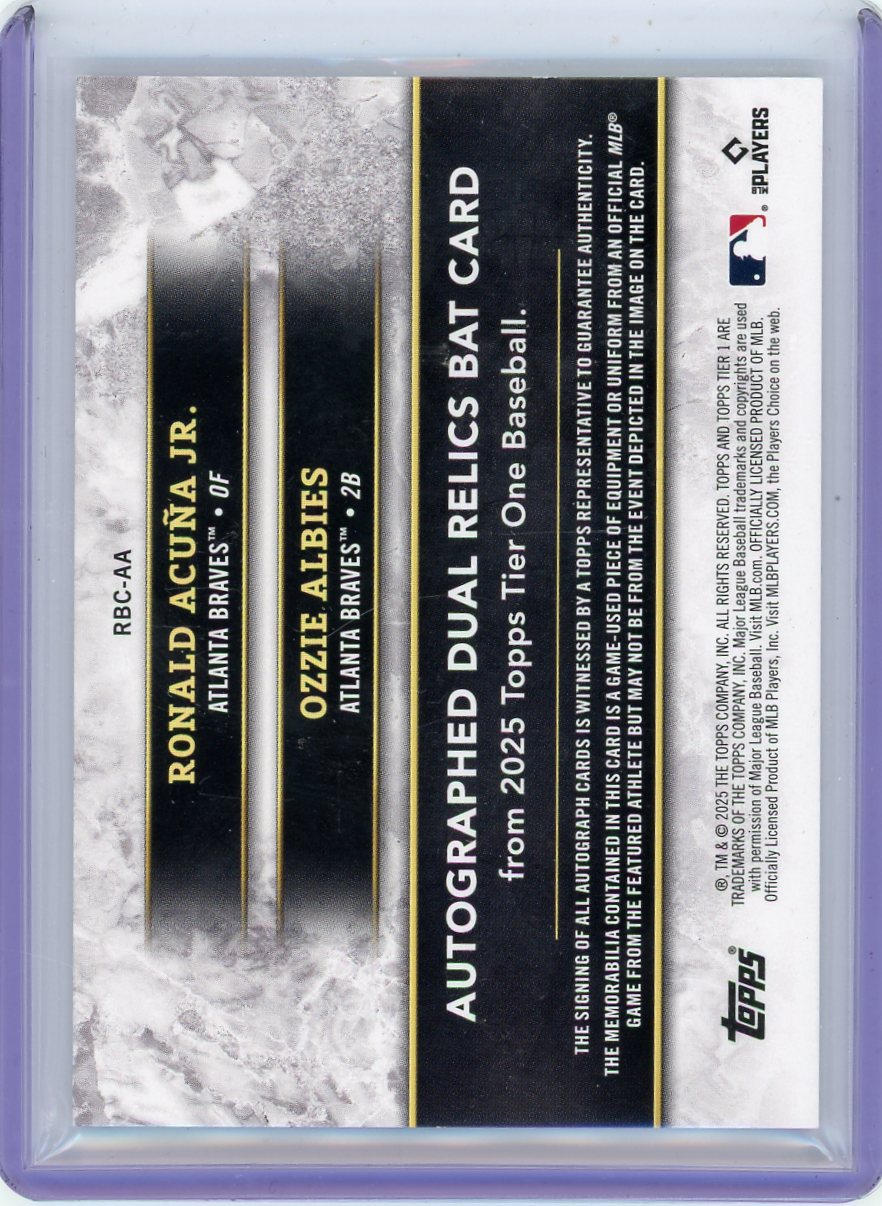 Ronald Acuna Jr. Ozzie Albies 2025 Topps Tier One Dual Relics bat autograph #'d 01/10
