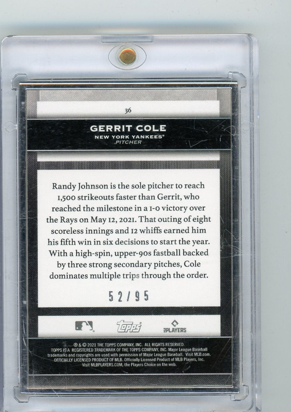 Gerrit Cole 2021 Topps Transcendent silver frame #'d 52/95