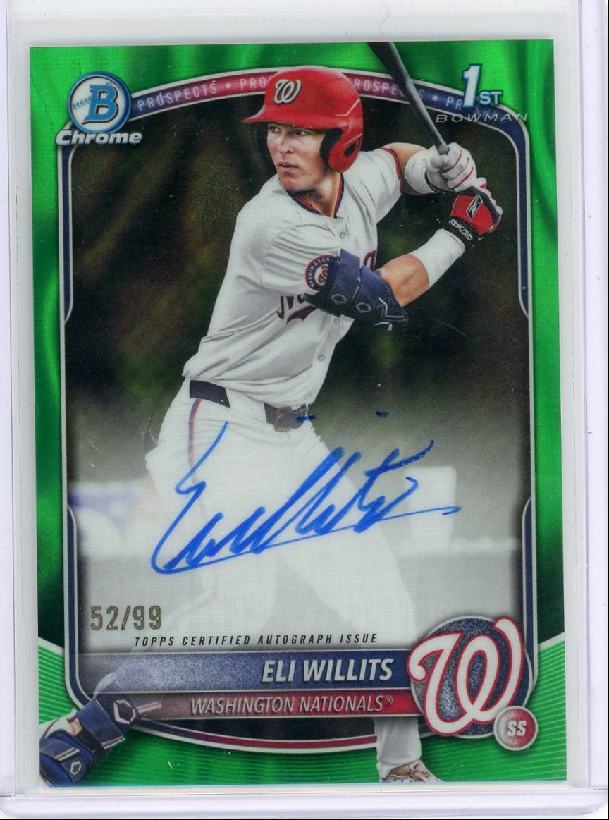 Eli Willits 2025 Bowman Draft 1st Bowman Green Lava Autograph #'d 52/99