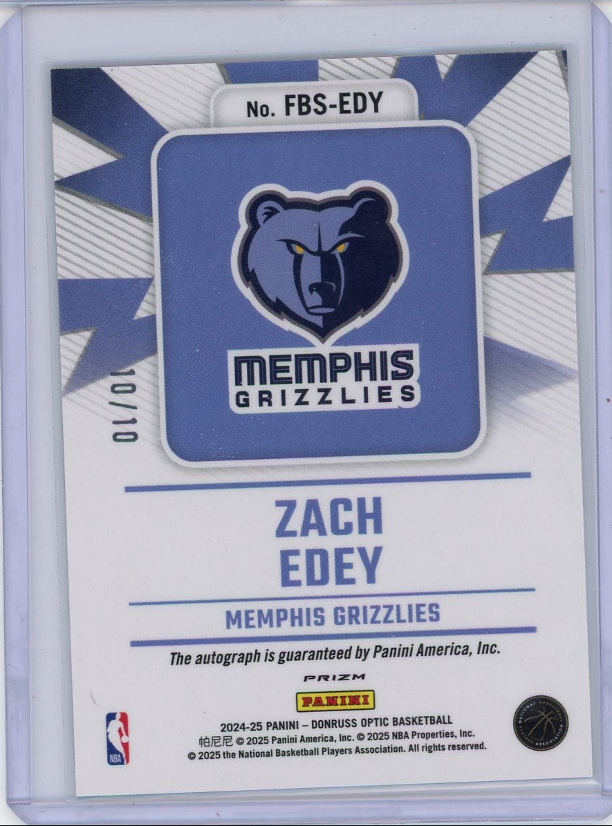 Zach Edey 2024-25 Panini Donruss Optic Fast Break Signatures Auto Gold RC #'d 10/10