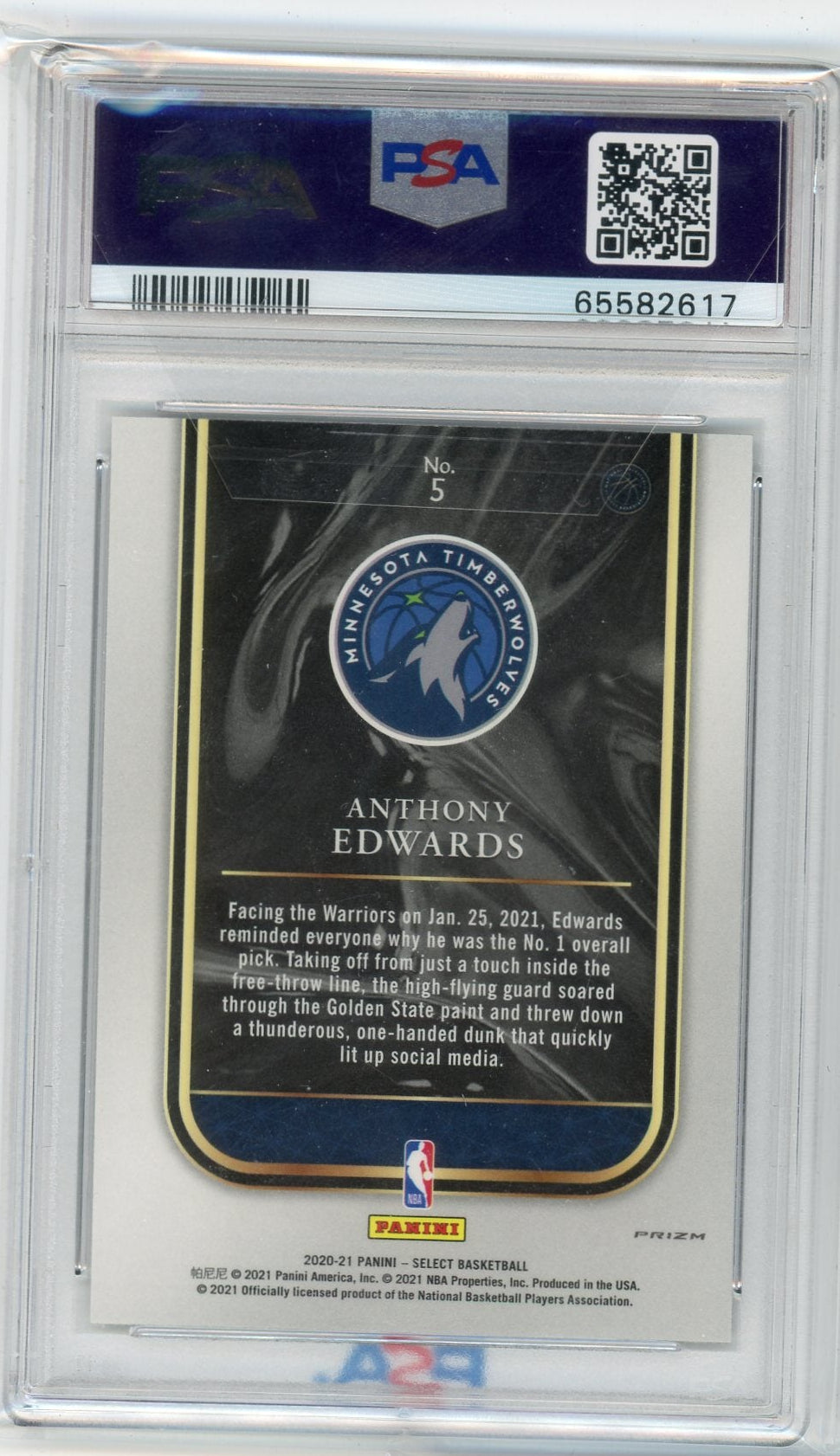 Anthony Edwards 2020 Panini Select Rookie Selections Silver PSA 10