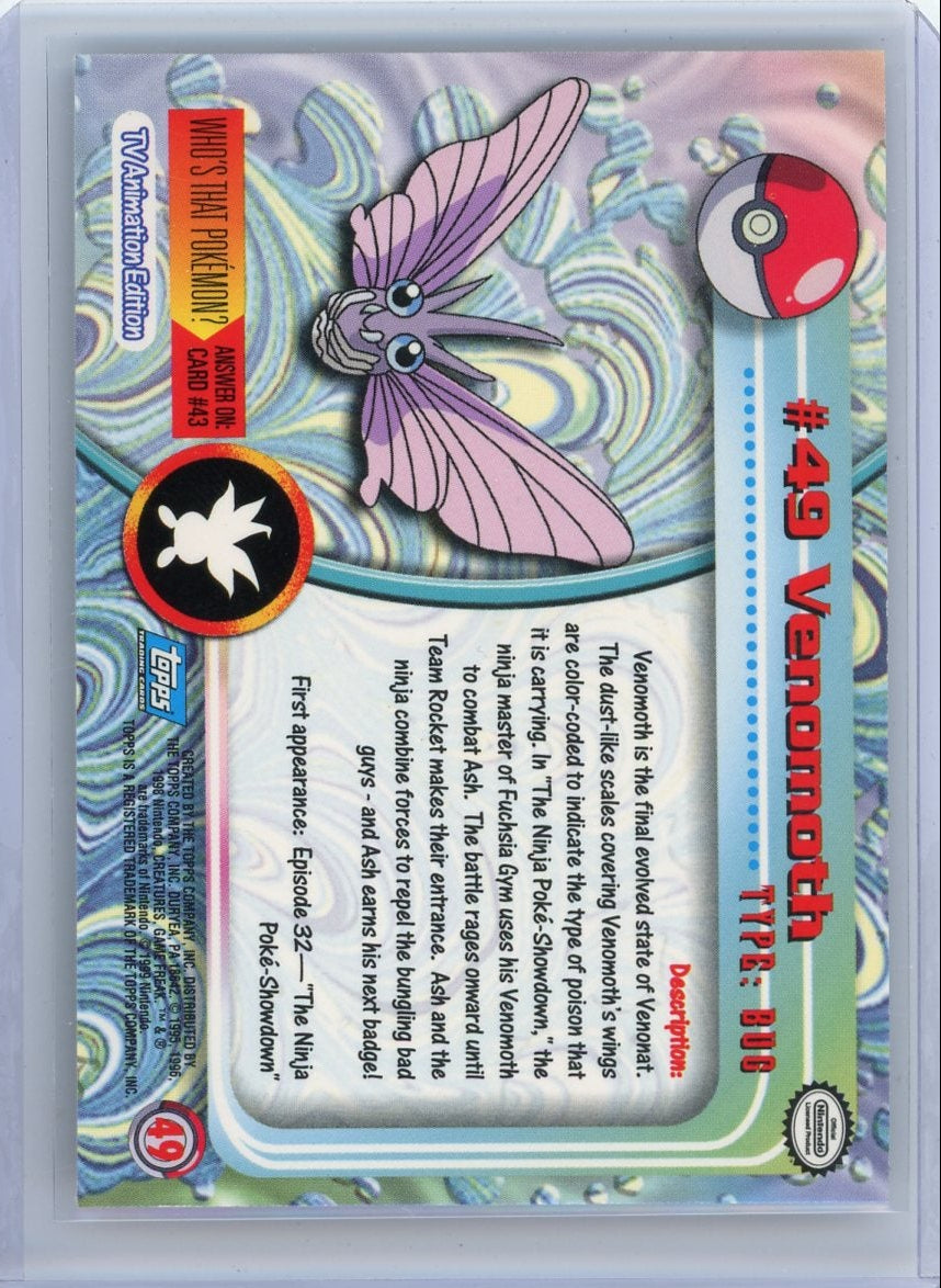 Venomoth 1998 Topps TV Animation Pokemon blue logo foil