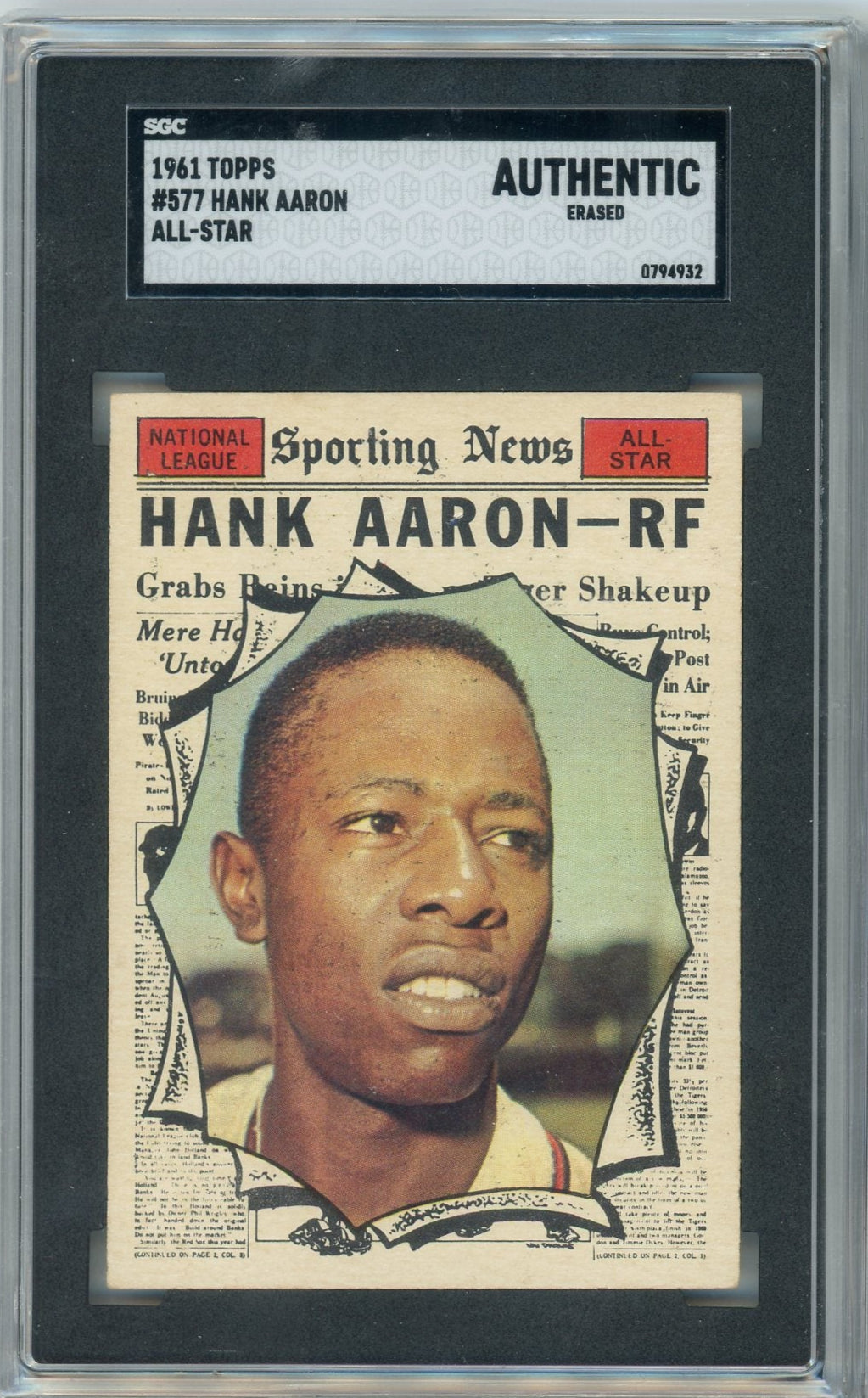 Hank Aaron 1961 Topps All-Star #577 SGC Authentic (Erased)