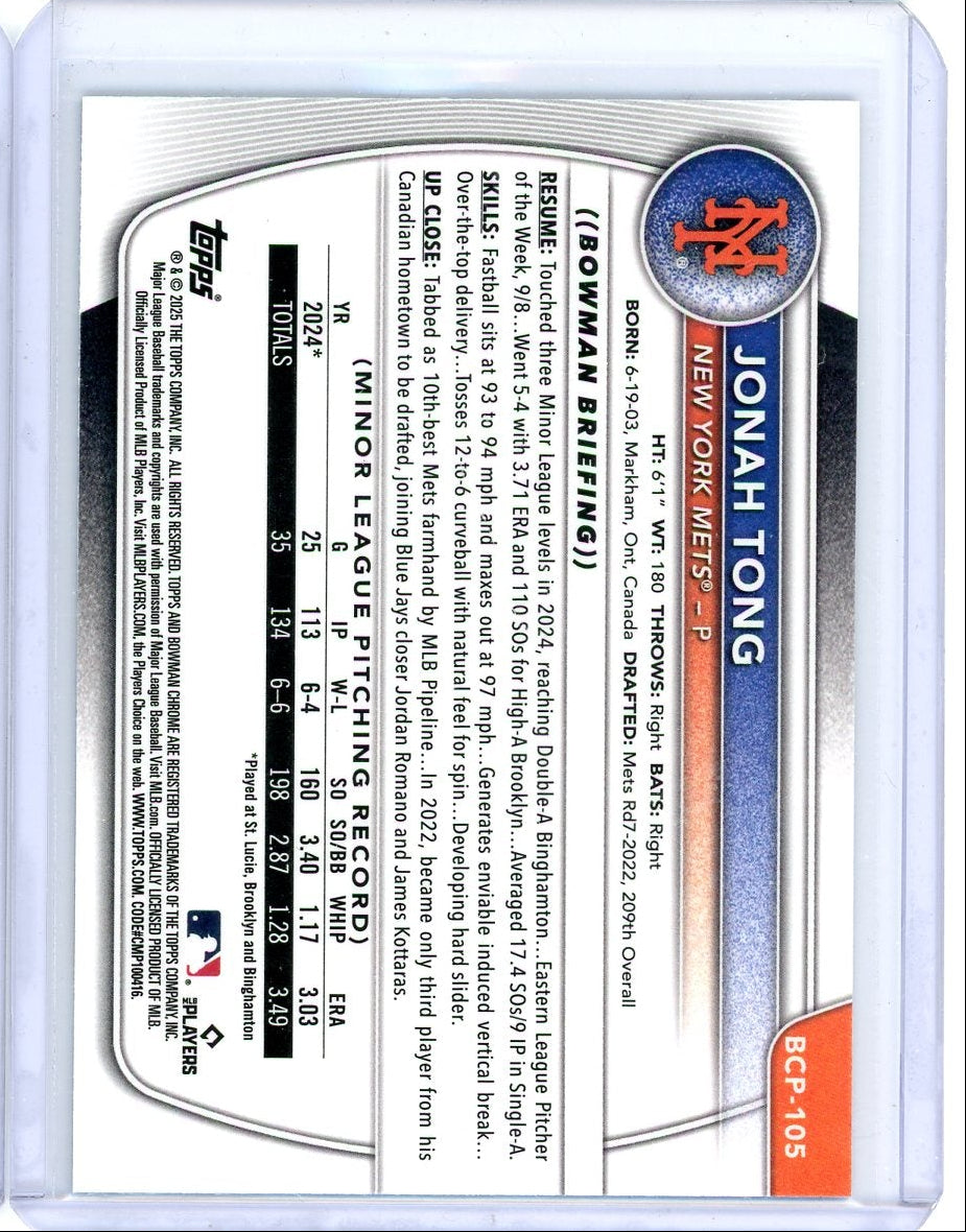 Jonah Tong 2025 1st Bowman Chrome blue raywave ref. #'d 132/150