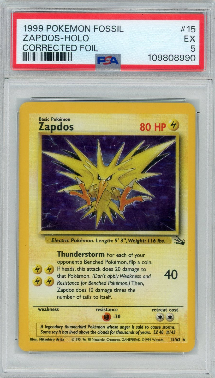 Zapdos Fossil Holo PSA 5 #15/62