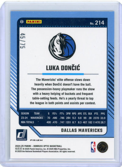 Luka Doncic 2024-25 Donruss Optic Blue Shimmer Prizm #'d 45/75